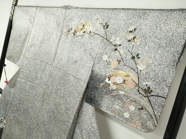 平和屋着物●訪問着　地紙草花文　たたき染め　金彩　正絹　逸品　DABC2406ud_2