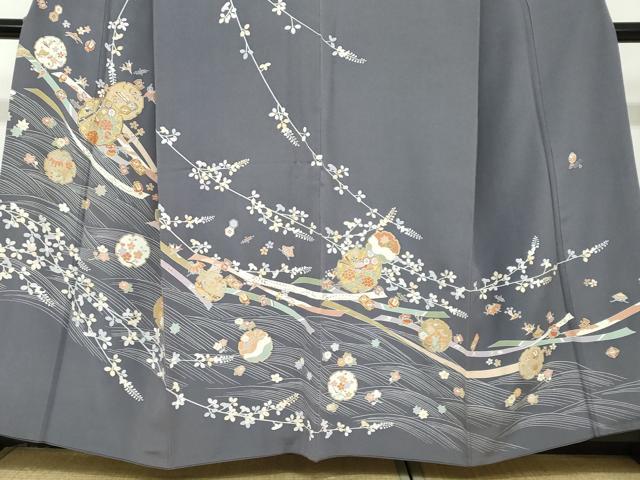 平和屋着物●訪問着　駒刺繍　流水雪輪草花文　金彩　松坂屋扱い　正絹　逸品　DABC2418ud_3