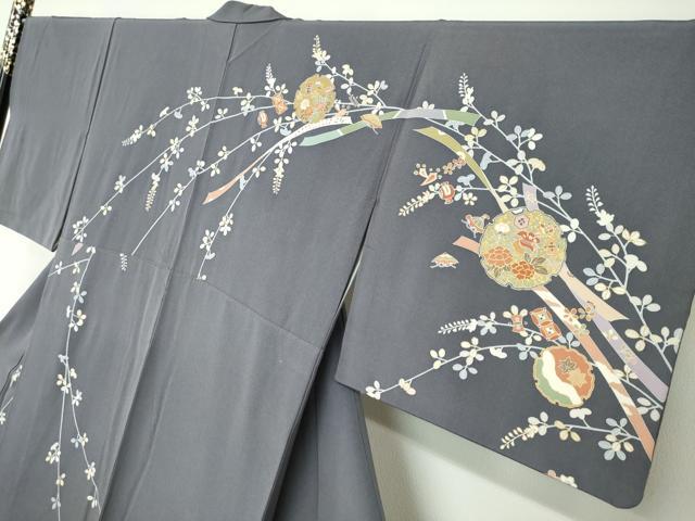 平和屋着物●訪問着　駒刺繍　流水雪輪草花文　金彩　松坂屋扱い　正絹　逸品　DABC2418ud_2