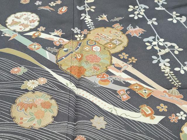 平和屋着物●訪問着　駒刺繍　流水雪輪草花文　金彩　松坂屋扱い　正絹　逸品　DABC2418ud_5
