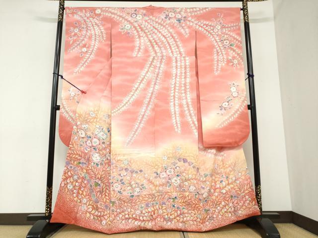 平和屋着物●越後十日町の一流染匠　桐屋・翠山工房　振袖　辻が花　暈し染め　銀彩　正絹　逸品　DABC2424ud 平和屋着物○越後十日町の一流染匠 桐屋・翠山工房 訪問着 辻が花 暈し