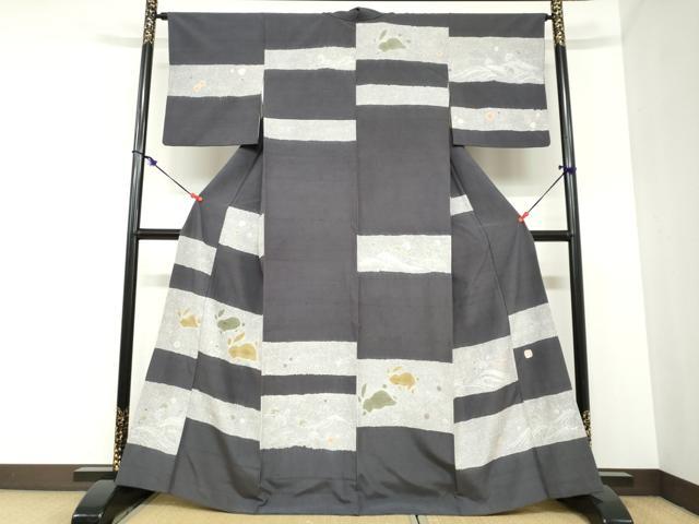 平和屋着物○十日町 名門青柳謹製 赤城紬 訪問着 奇翠 横段文 跳兎 