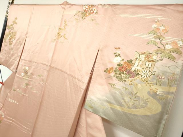 平和屋着物●訪問着　作家物　流水御所車草花文　暈し染め　金彩　正絹　逸品　DABC2487ud_2