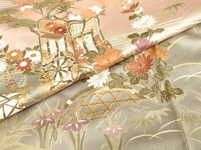 平和屋着物●訪問着　作家物　流水御所車草花文　暈し染め　金彩　正絹　逸品　DABC2487ud_6