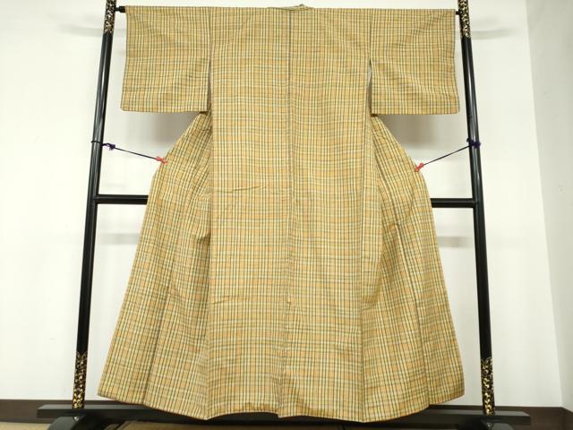 平和屋着物●郡上紬　草木染　変わり格子文　正絹　逸品　DABC2513ud 平和屋着物○郡上紬 草木染 変わり格子文 正絹 逸品 DABC2513udの通販