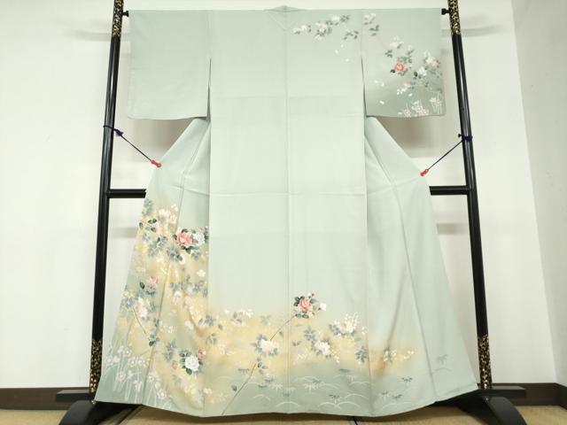 平和屋着物●訪問着　草花文　金銀彩　正絹　逸品　DABC2538ud