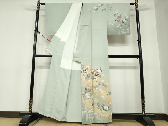 平和屋着物●訪問着　草花文　金銀彩　正絹　逸品　DABC2538ud_1