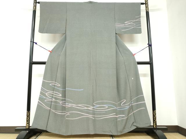 平和屋着物＊夏物　訪問着　絽　手描き　笹文　暈し染め　ロング丈　正絹　逸品　AABB2635jd 平和屋着物＊夏物 訪問着 絽 手描き 笹文 暈し染め ロング丈 正絹 逸品