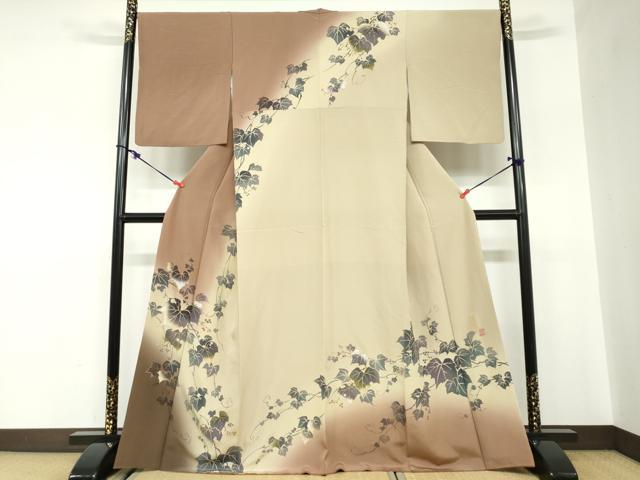 平和屋着物●訪問着　作家物　蔦の葉文　暈し染め　金銀彩　正絹　逸品　DABC2555ud 平和屋着物○訪問着 作家物 蔦の葉文 暈し染め 金銀彩 正絹 逸品