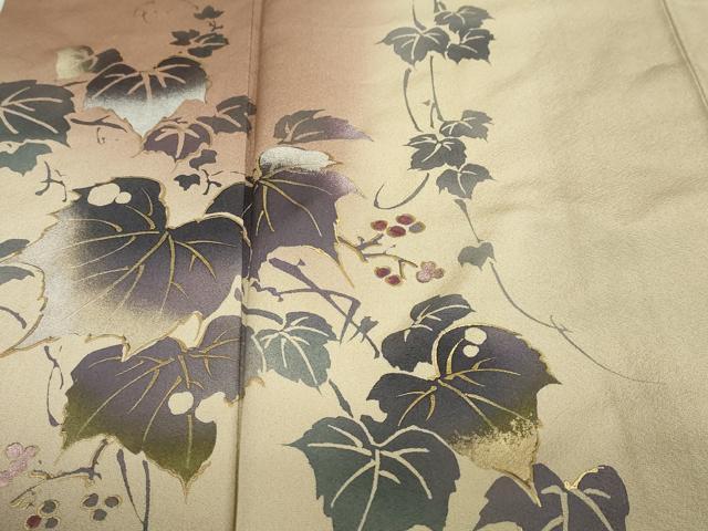 平和屋着物●訪問着　作家物　蔦の葉文　暈し染め　金銀彩　正絹　逸品　DABC2555ud 平和屋着物○訪問着 作家物 蔦の葉文 暈し染め 金銀彩 正絹 逸品