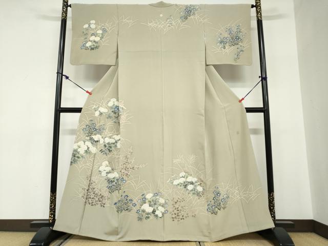 平和屋着物●本加賀友禅作家　鶴見保次　訪問着　草花文　正絹　逸品　DABC2577ud