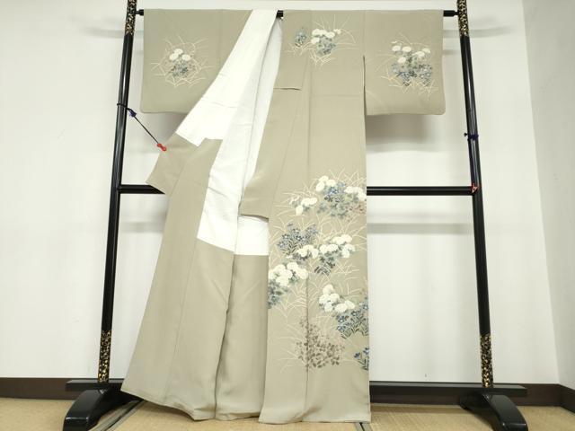 平和屋着物●本加賀友禅作家　鶴見保次　訪問着　草花文　正絹　逸品　DABC2577ud_1