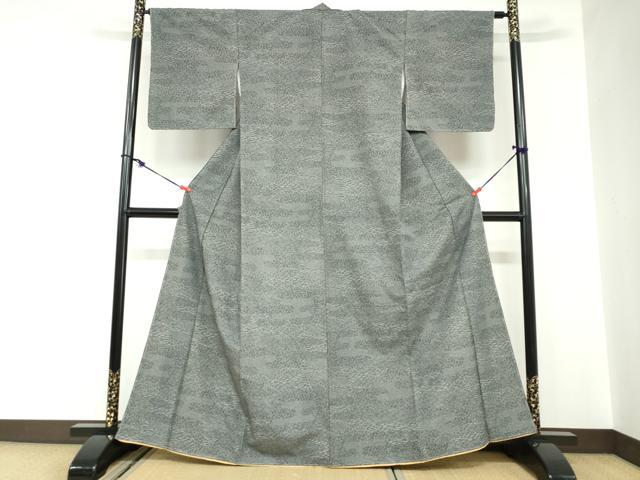 平和屋着物●江戸小紋　草花文　黒地　洗える着物　未使用　DABC2589ud_1