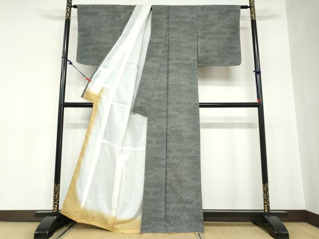 平和屋着物●江戸小紋　草花文　黒地　洗える着物　未使用　DABC2589ud_2