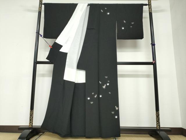 平和屋着物●訪問着　刺繍　エ霞草花文　瓢箪　蛍暈し　黒地　金糸　正絹　逸品　DABC2592ud_1