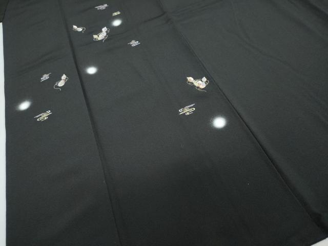 平和屋着物●訪問着　刺繍　エ霞草花文　瓢箪　蛍暈し　黒地　金糸　正絹　逸品　DABC2592ud_4