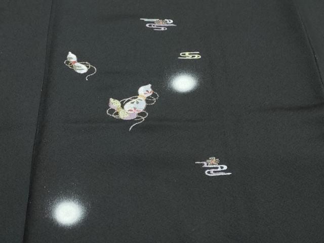平和屋着物●訪問着　刺繍　エ霞草花文　瓢箪　蛍暈し　黒地　金糸　正絹　逸品　DABC2592ud_5