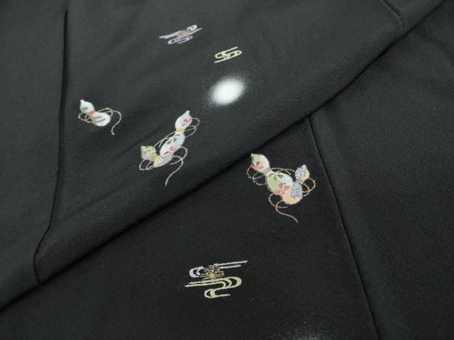 平和屋着物●訪問着　刺繍　エ霞草花文　瓢箪　蛍暈し　黒地　金糸　正絹　逸品　DABC2592ud_6