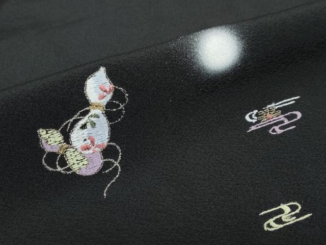 平和屋着物●訪問着　刺繍　エ霞草花文　瓢箪　蛍暈し　黒地　金糸　正絹　逸品　DABC2592ud_7
