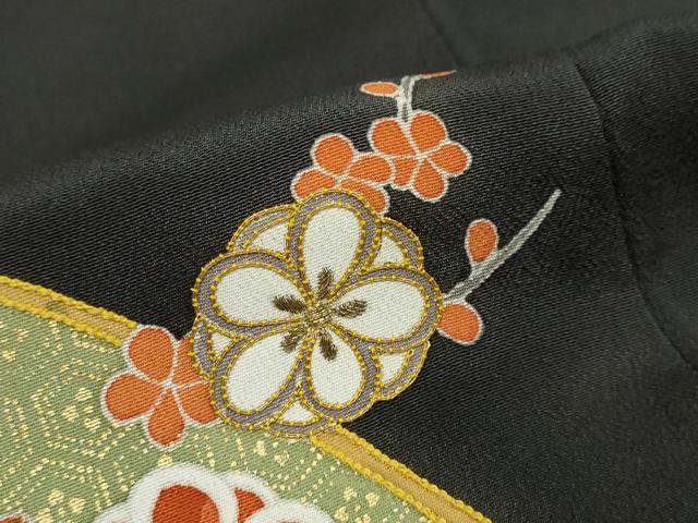 平和屋着物●豪華黒留袖　駒刺繍　双鶴菱草花文　金彩　ロング丈　正絹　逸品　DABC2620ud_6