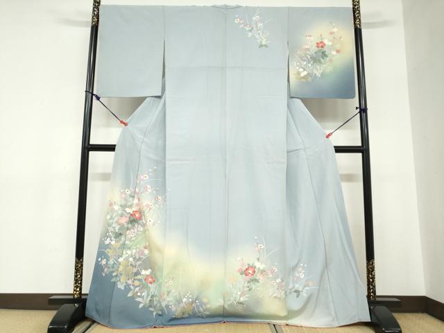 平和屋着物●訪問着　草花文　暈し染め　金銀彩　正絹　逸品　DABC2623ud