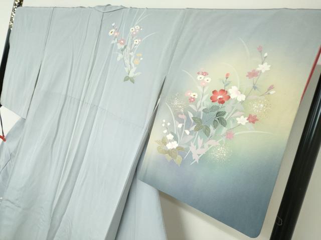 平和屋着物●訪問着　草花文　暈し染め　金銀彩　正絹　逸品　DABC2623ud_2