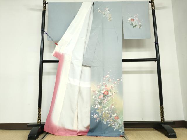 平和屋着物●訪問着　草花文　暈し染め　金銀彩　正絹　逸品　DABC2623ud_1