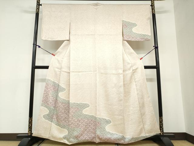 平和屋着物●名門　藤娘きぬたや・総絞り(杢目絞り)　訪問着　流水松葉文　正絹　逸品　DABC2661ud
