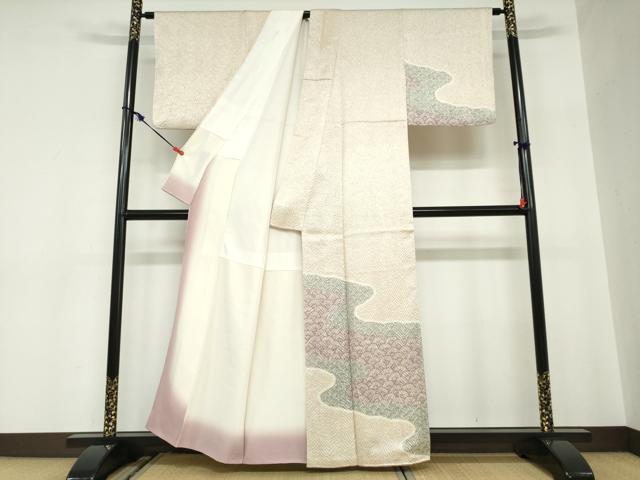 平和屋着物●名門　藤娘きぬたや・総絞り(杢目絞り)　訪問着　流水松葉文　正絹　逸品　DABC2661ud_1