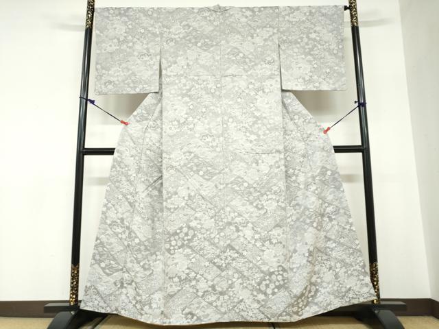平和屋着物●山岡古都・古都染人　染織美術品　薬墨染　天目織　お召　草花文　正絹　逸品　DABC2688ud_1