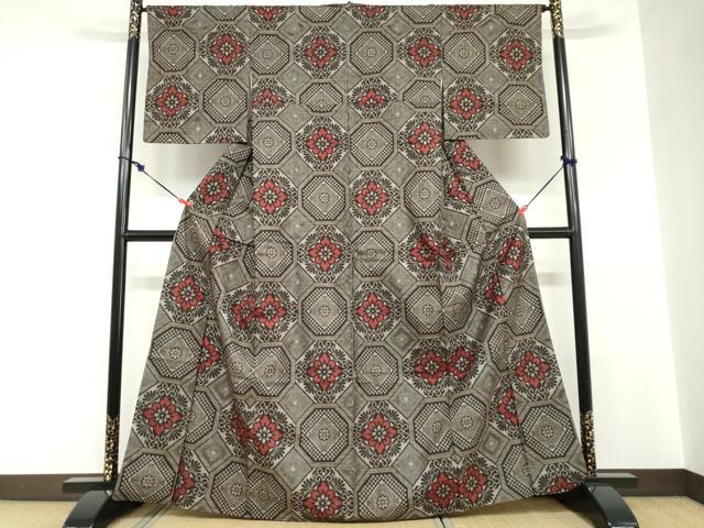 平和屋着物●本場大島紬　龍郷絣　草花文　正絹　逸品　DABC2697ud_1