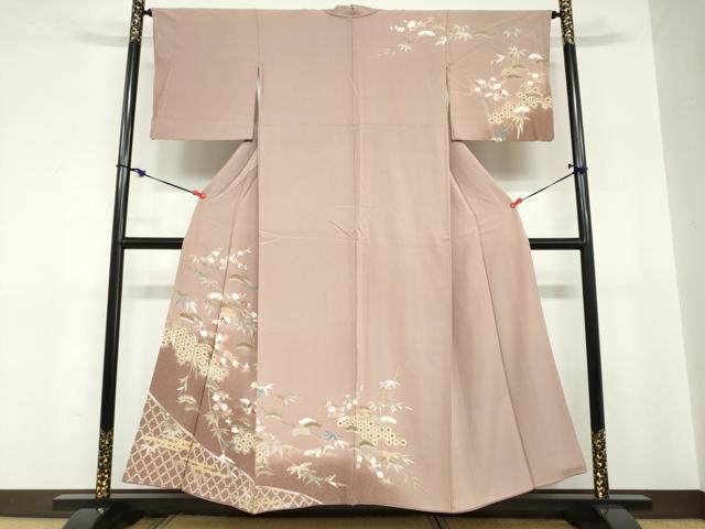 平和屋着物●訪問着　吉祥飛鶴草花文　暈し染め　金彩　正絹　逸品　DABC2703ud