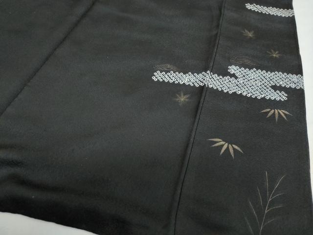 平和屋着物●訪問着　絞り　手描き　刺繍　エ霞吉祥草花文　黒地　金彩　正絹　逸品　DABC2705ud_8