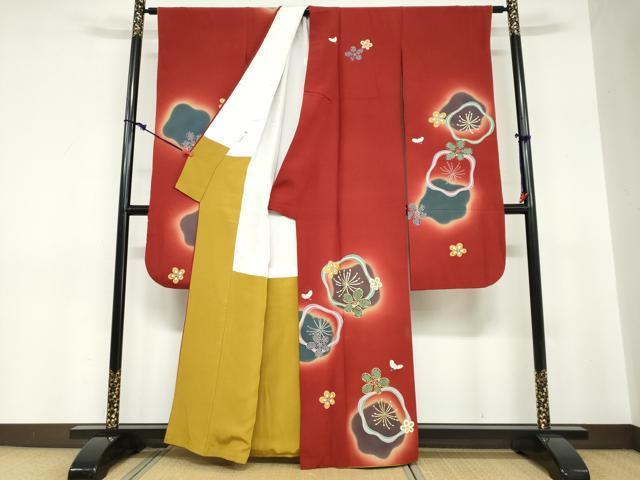 平和屋着物●豪華振袖　駒刺繍　舞梅文　暈し染め　金彩　正絹　逸品　DABC2708ud 平和屋着物○豪華振袖 駒刺繍 舞梅文 暈し染め 金彩 正絹 逸品