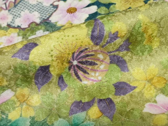 平和屋着物●豪華振袖　駒刺繍　手毬草花文　暈し染め　金彩　正絹　逸品　DABC2741ud_7