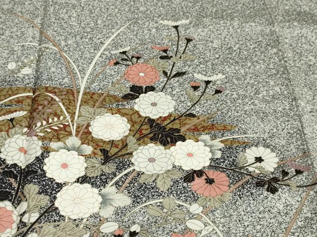 平和屋着物●訪問着　エ霞草花文　たたき染め　黒地　金彩　正絹　逸品　DABC2764ud 平和屋着物○訪問着 エ霞草花文 たたき染め 黒地 金彩 正絹 逸品