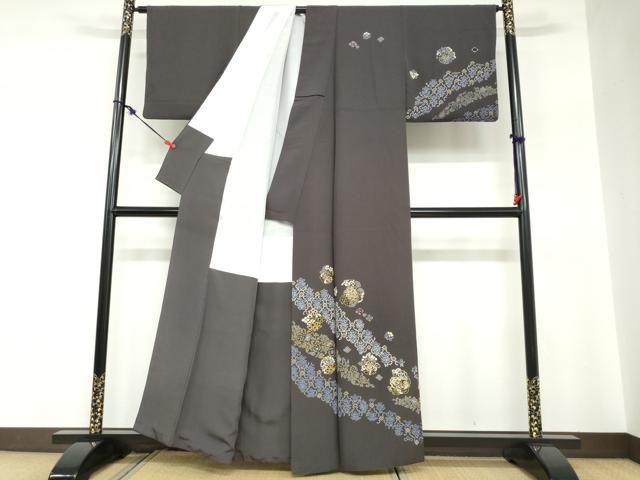 平和屋着物●訪問着　竹屋町刺繍　洋花文　金彩　正絹　逸品　DABC2788ud_1