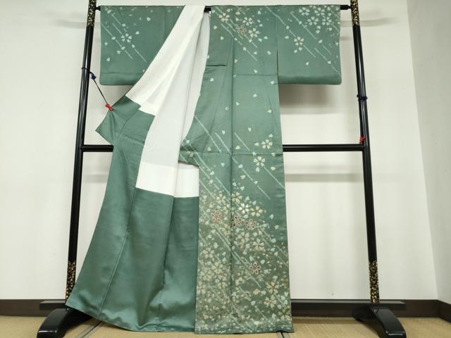 平和屋着物●訪問着　駒刺繍　絞り　舞桜文　金彩　正絹　逸品　DABC2789ud_1