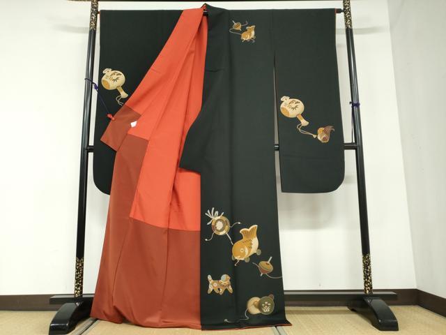 平和屋着物●豪華振袖　玩具文　黒地　洗える着物　DABC2904ud_1