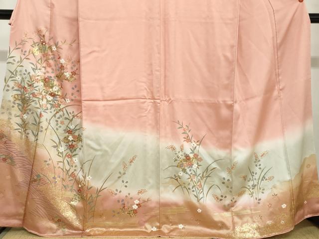 平和屋着物●訪問着　地紙草花文　暈し染め　金彩　正絹　逸品　DABC2916ud_3