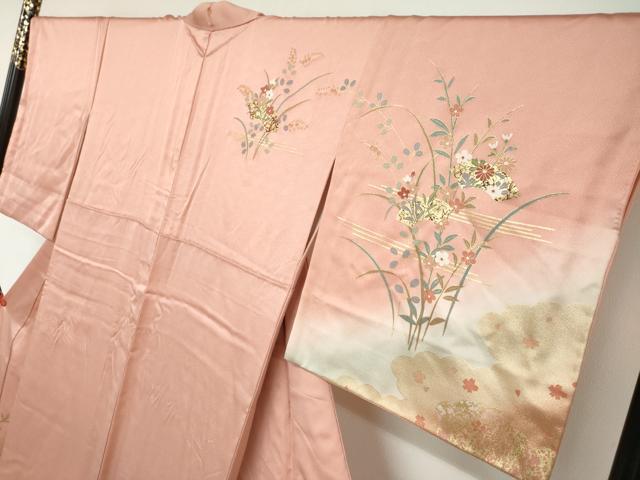 平和屋着物●訪問着　地紙草花文　暈し染め　金彩　正絹　逸品　DABC2916ud_2