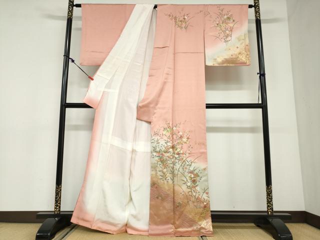 平和屋着物●訪問着　地紙草花文　暈し染め　金彩　正絹　逸品　DABC2916ud_1