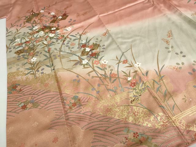 平和屋着物●訪問着　地紙草花文　暈し染め　金彩　正絹　逸品　DABC2916ud_4