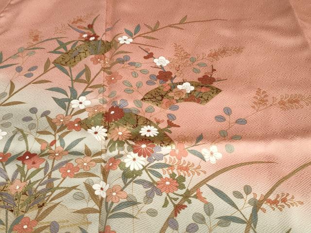 平和屋着物●訪問着　地紙草花文　暈し染め　金彩　正絹　逸品　DABC2916ud_5