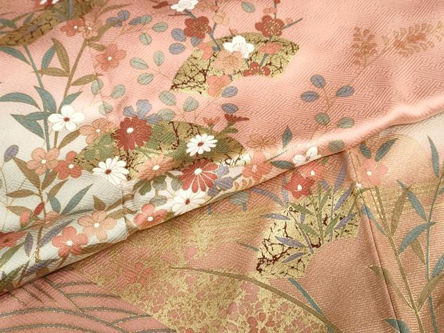 平和屋着物●訪問着　地紙草花文　暈し染め　金彩　正絹　逸品　DABC2916ud_6