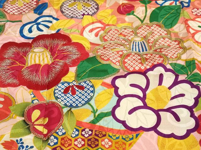 平和屋本店●アンティーク　大正ロマン　振袖　駒刺繍　吉祥草花文　金銀糸　正絹　逸品　DABC2932ud_5