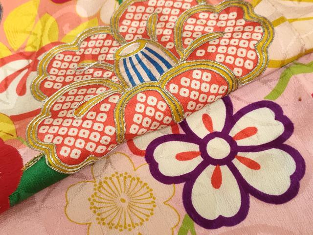 平和屋本店●アンティーク　大正ロマン　振袖　駒刺繍　吉祥草花文　金銀糸　正絹　逸品　DABC2932ud_6