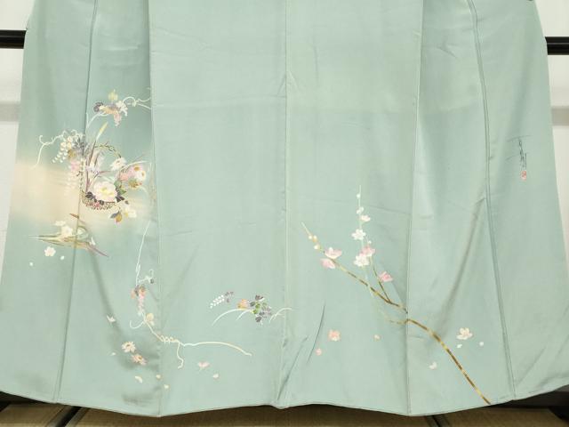 平和屋着物●京加賀友禅　百貫石峰　訪問着　草花文　暈し染め　正絹　逸品　DABC2995ud_3