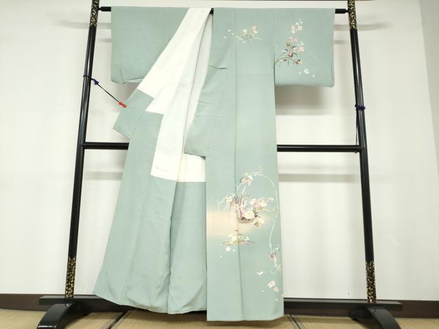 平和屋着物●京加賀友禅　百貫石峰　訪問着　草花文　暈し染め　正絹　逸品　DABC2995ud_1