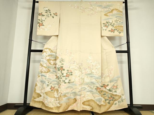 平和屋着物○お召 市松文様 こげ茶色 正絹 逸品 未使用 AABF9144csの